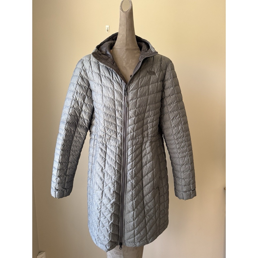 The North Face XL Womens ThermoBall Quilted Puffer Jacket Coat Silver Gray EUC